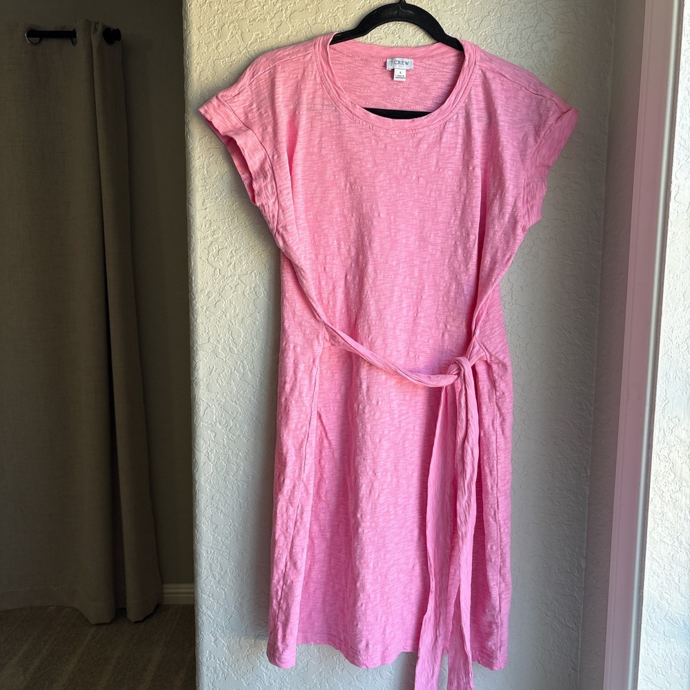 J. Crew Women L Dress Pastel‎ Pink Cap Sleeve Slub Cotton Tie T-Shirt Dress